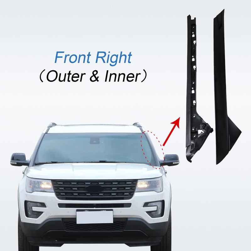 CARMOCAR A-Pillar Front Molding Windshield Trim Left Outer & Inner Replacement for 2011-2019 Ford Explorer 926-450 BB5Z7803136AA BB5Z-7803136-AB BB5Z7803136BA BB5Z7803144AA(Driver Side) - Image 5